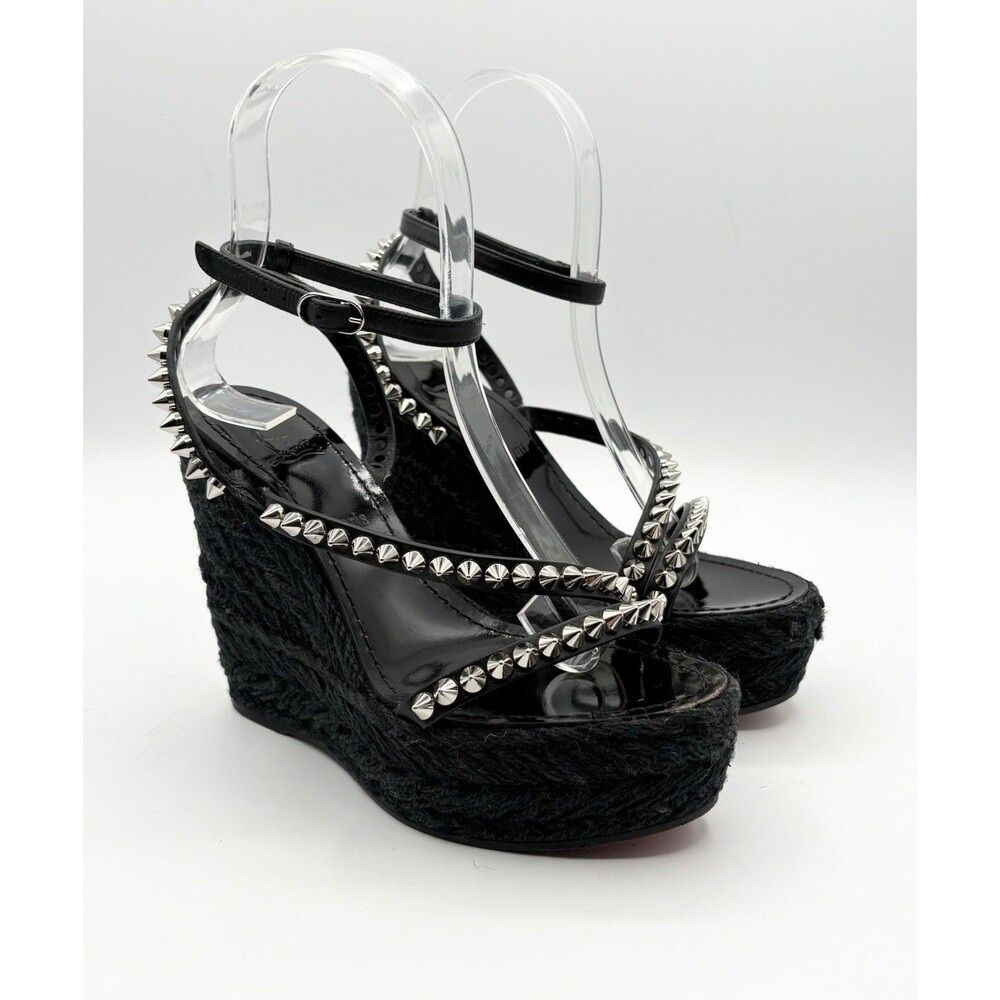 Christian Louboutin Mafaldina 120 Black Patent Wedge Sandals Spikes Size EU 35 - Picture 4 of 10